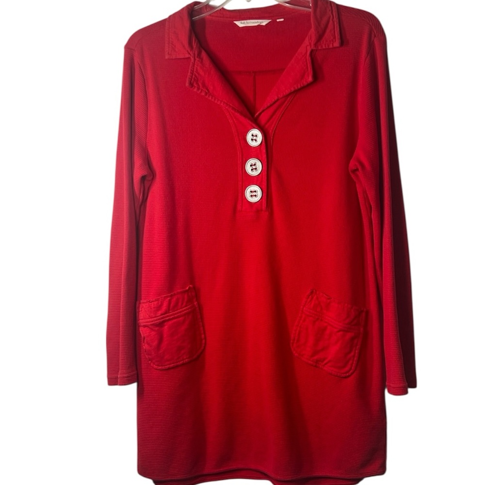 Soft Surroundings Women’s Take Two Waffle Knit w/ pockets Red Tunic Size Medium